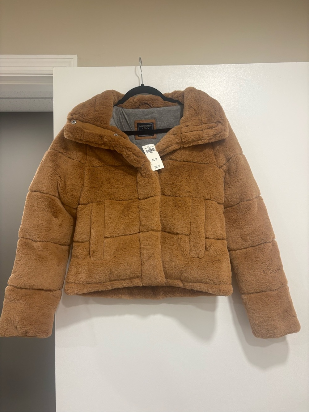 Abercrombie & Fitch Plush Faux-Fur Jacket in Camel - Picture 1 of 7